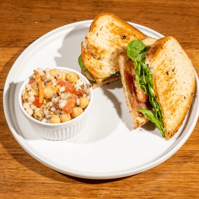 Bacon, Lettuce, Tomato & Cheddar with a Sweet Mayo Sandwich.