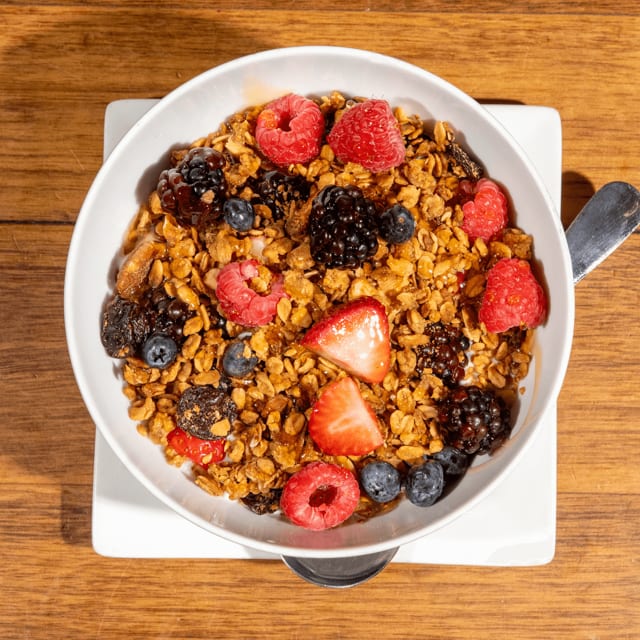 Homemade Granola with Vanilla Yoghurt & Fresh Fruit.